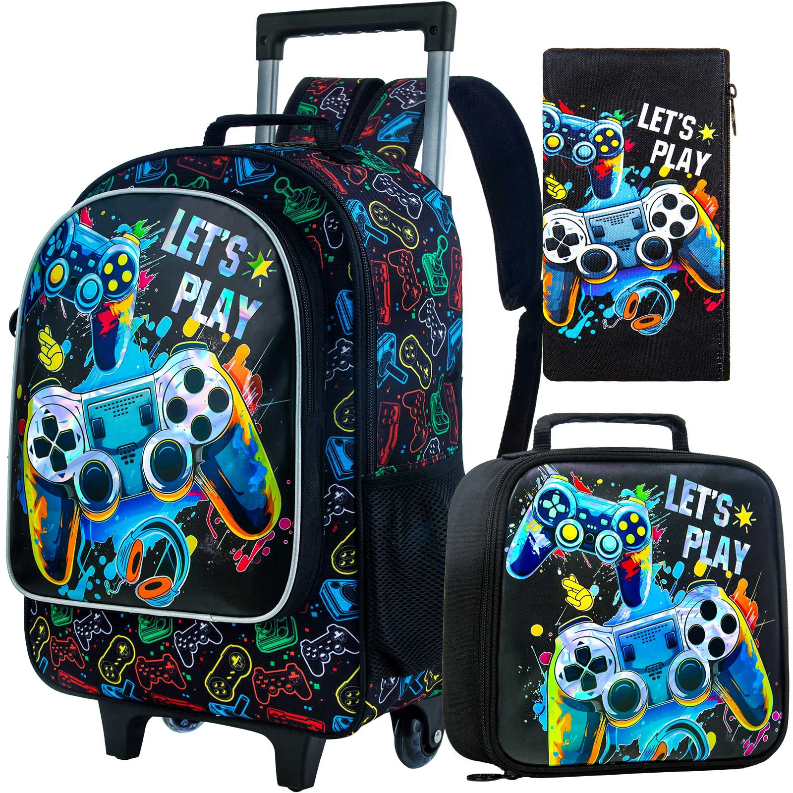 Sac à dos roulant pour garçons, sac à livres d'école à roulettes pour enfants avec sac à déjeuner, à roulettes.。 Sac d'école pour enfants