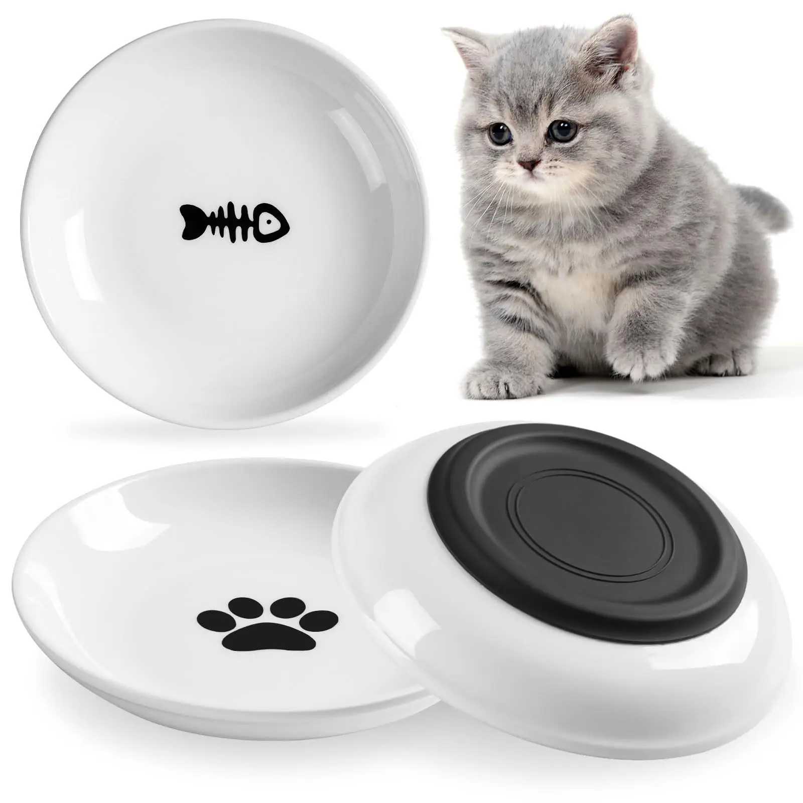 Bol pour chat de compagnie, plateau en conserve pour collation, pas facile à débaser sur le fond en Silicone, bol de nourriture pour chat, assiette en porcelaine, bol de nourriture pour chien,