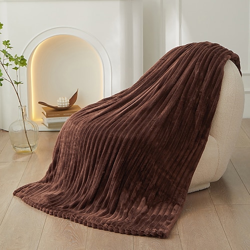3D-gerippte Jacquard-Fleece-Flanell-Samtplüsch-Deko-Bettdecke – superweich, plüschig, flauschig, flauschig, warm, gemütlich, perfekt für Couch, Bett, Sofa im Herbst und Winter. Image