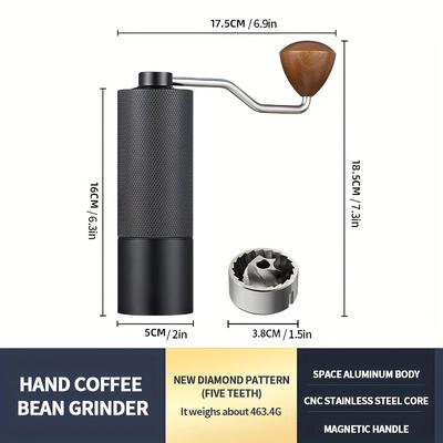 TEMU 1pc, Manual Coffee Grinder, Hand Coffee Grinder With Internal Digital Adjustable Settings, Stainless Steel Conical Bur, Bean Grinder, Coffee Maker Accessories Coffee Bar Accessories Coffeeware Gift