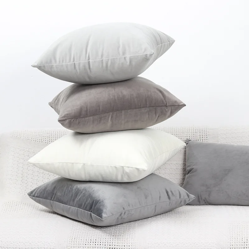 Grauer Kissenbezug aus weichem Samt, hautfreundlicher Kissenbezug, Wohnzimmerdekoration, moderner Sofa-Überwurf-Kissenbezug, Funda Cojin Hogar Image