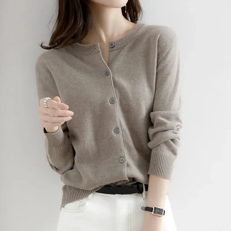 Koreanische Einreiher Strickjacken Pullover Frauen Herbst Winter Oansatz Langarm Strickwaren Weibliche Grundlegende Einfarbig Weiche Pullover