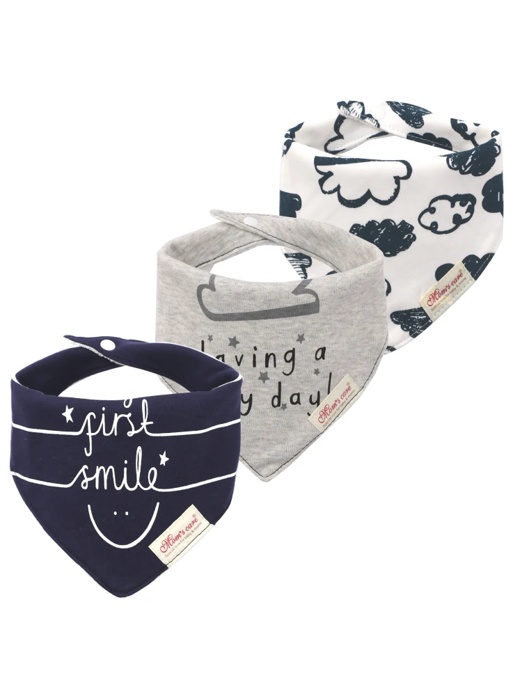3-teiliges Baby-Lätzchen aus Baumwolle, Mund- und Wasserhandtuch, doppellagig, weich, bequem, verstellbare Größe, Zubehör 0–3 Jahre Image
