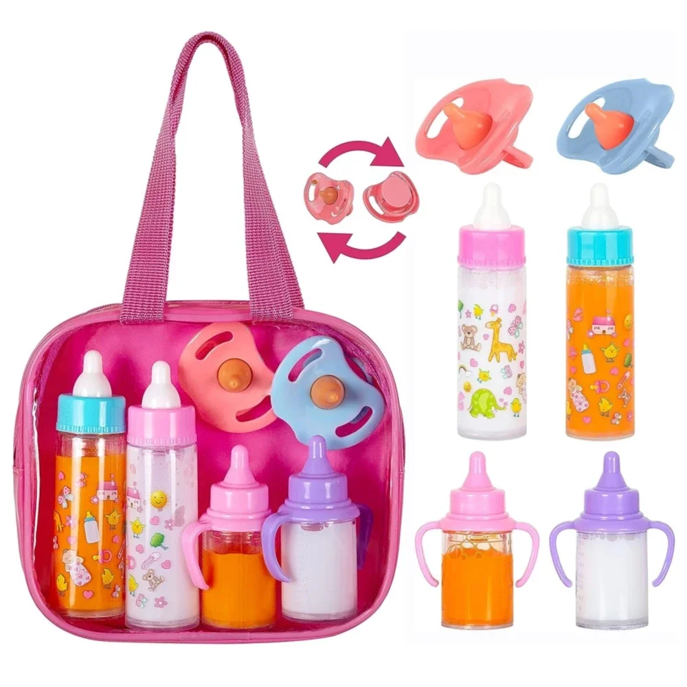 Große Baby Puppe Babyflasche Set Babypflege Spielzeug Kinderwagen 2 stücke Milch Und Saft Flaschen Mit Spielzeug Schnuller für Babypuppen