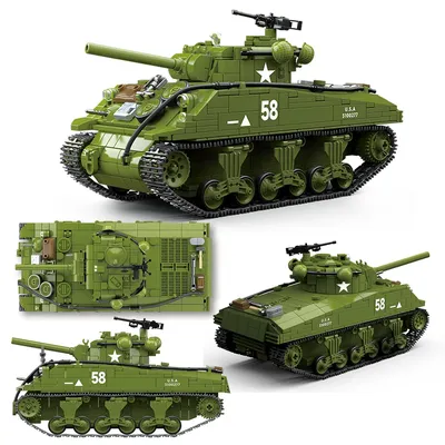 WW2 Militärarmee Soldaten 2. Weltkrieg M4A3 Sherman Medium Tank Modell MOC DIY  Bausteine Ziegel Spielzeug für Kinder Image