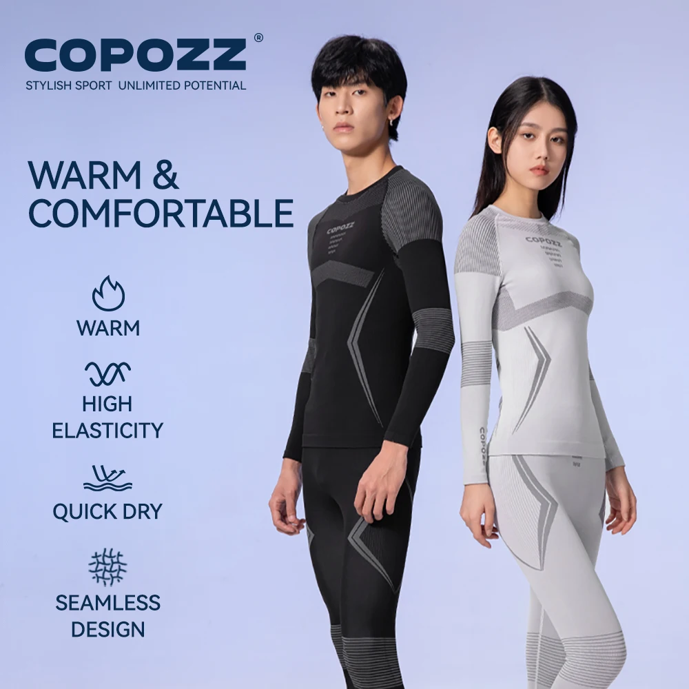 COPOZZ Winter Ski Thermo-Unterwäsche-Sets für Herren und Damen, schweißableitend, atmungsaktiv, schnell trocknend, Ski-Thermo-Unterwäsche, lange Unterhosen Image
