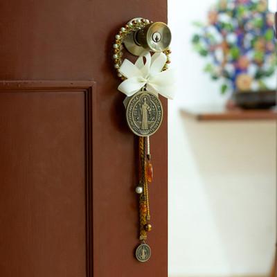 Saint Benedict's Pearls,'Glass Beaded Door Knob Hanger with Saint Benedict Medallion'