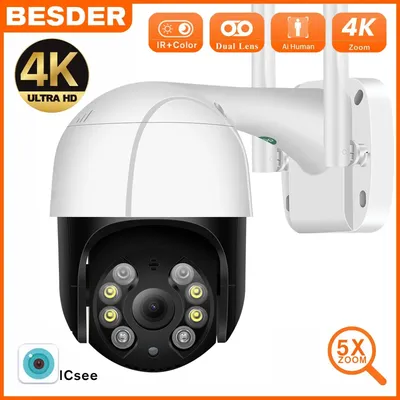 BESDER 8MP 4K 5MP Mini PTZ IP Camera WIFI 5X Digital Zoom Auto Tracking Wireless Outdoor Security