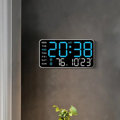Large Digital Wall Clock Week Date Temperature Display Voice Control Table LED Alarm Clocks