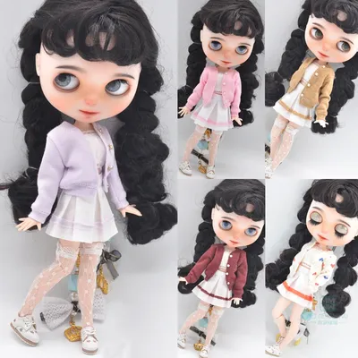 Blyth Doll Clothes Fashion Three-piece purple wool cardigan for Toys Azone OB23 OB24 doll