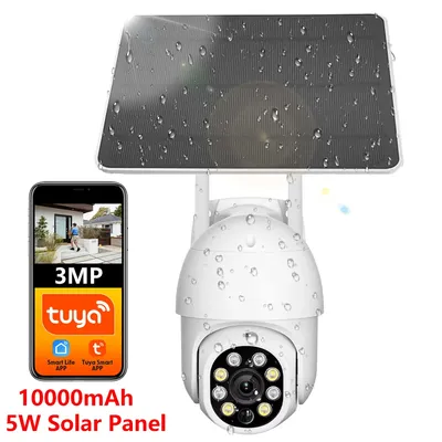 Tuya Smart 3MP Battery Solar Powered WiFi Wireless PTZ Outdoor PIR Motion Tracking Patrol PIR Security Surveillance FHD Camera