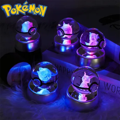 Pokemon 3D Crystal Ball Figure Toys Mimikyu Charizard Gengar Cubone Rayquaza Figurines Pokeball With