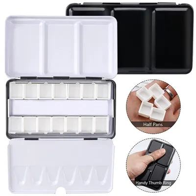 Empty Watercolor Palette with Full/Half Pans Metal Empty Watercolor Tin Palette Paint Case for DIY
