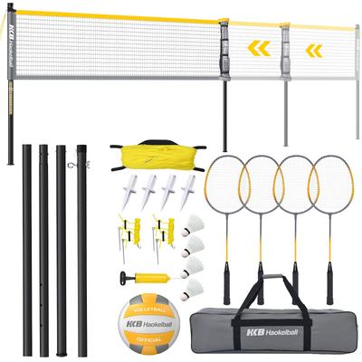 Outdoor Badminton Volleyball Combo Set with Net, 4 Rackets & 4 Shuttlecocks, Volleyball & Pump, Width and Height Adjustable