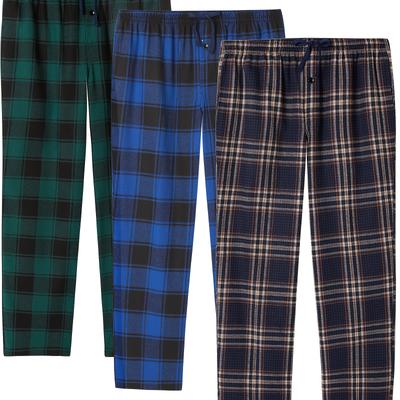 TEMU 3 Pcs Plus Size Men's Flannel Long Pants, Pajama Bottoms With Pockets And Drawstring For