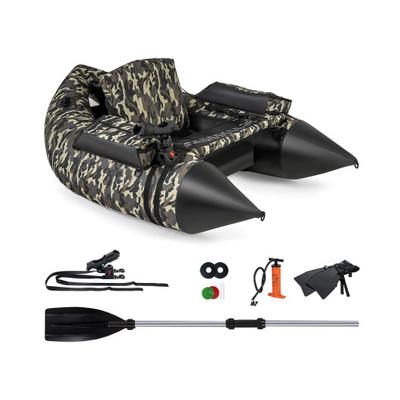 Costway 350 LBS Inflatable Fishing Float Tube with Adjustable Backrest and Backpack Straps-Camouflage