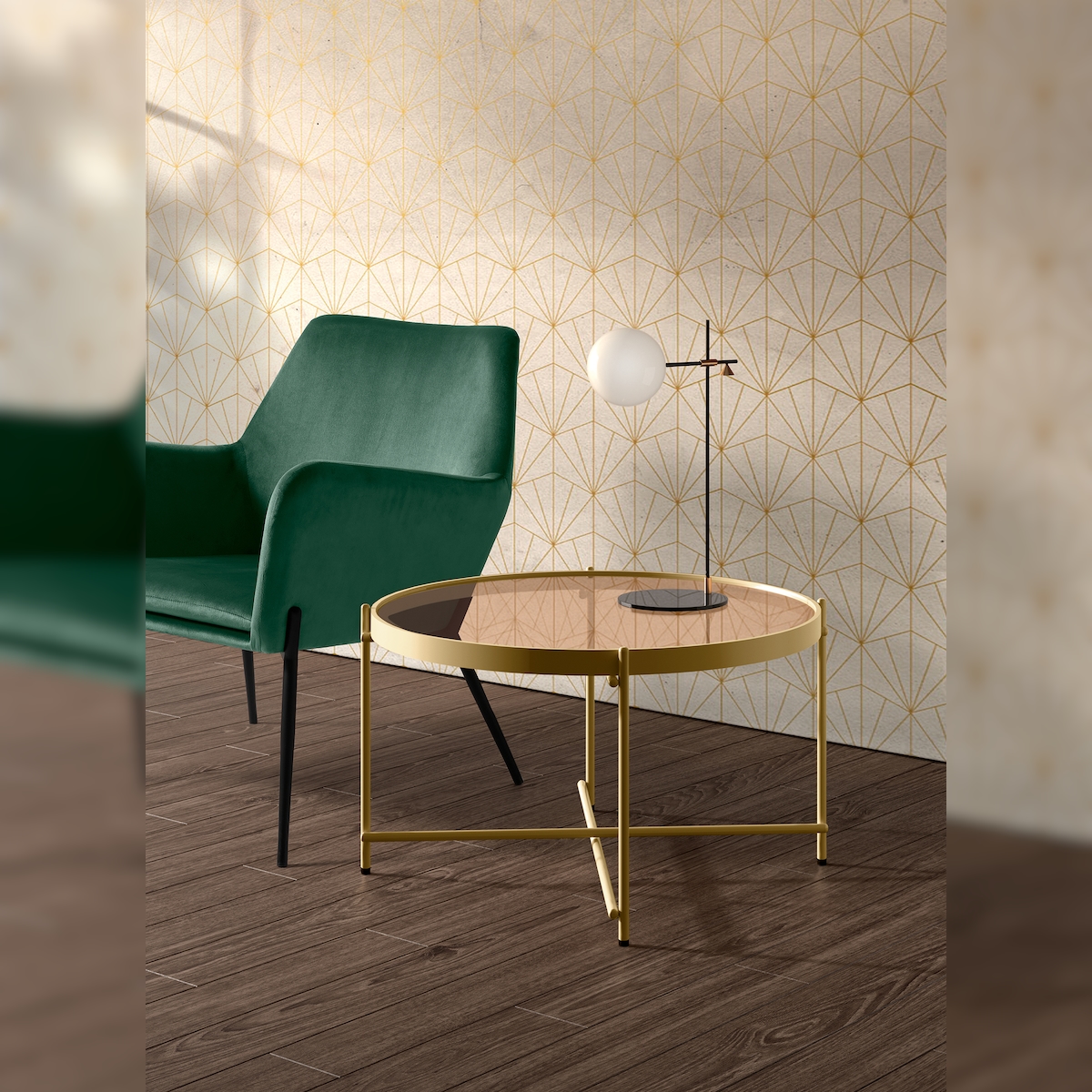 Stones Marissa - Couchtisch (70 x 70 x 40 h) aus gehärtetem Messingglas Image