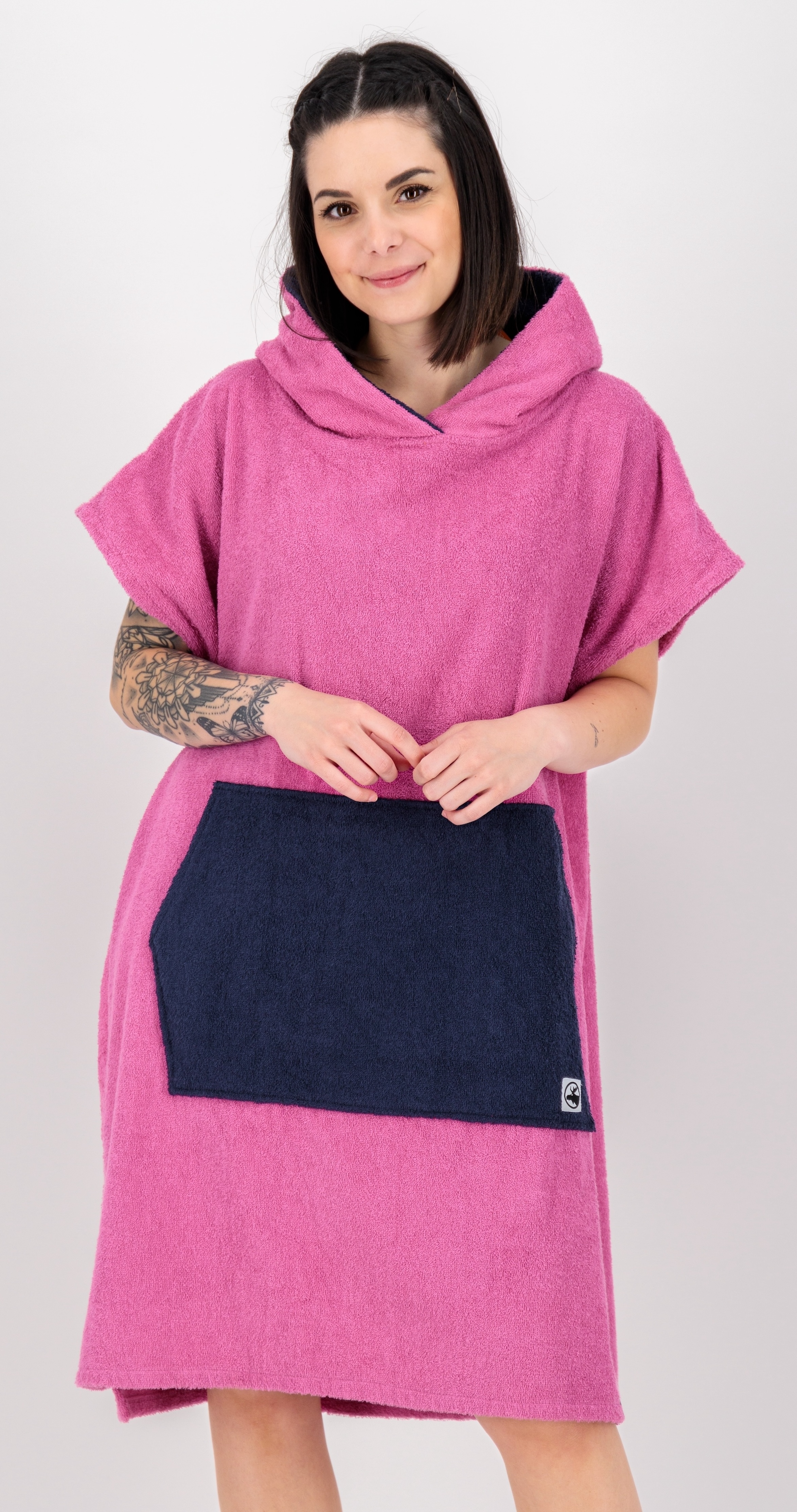 Poncho DEPROC ACTIVE "Badeponcho PARLEE BEACH", Damen, Gr. M(40/42), rosa (rose), 100% Baumwolle Walkfrottier, Sportlich, bequem, Jacken, Badeponcho mit großer Kängurutasche und Innentasche Image