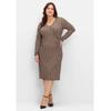 Jerseykleid SHEEGO BY JOE BROWNS "Große Größen", Damen, Gr. 46, Normalgrößen, beige (beigefarben gemustert), Obermaterial: 95% Viskose (LENZING ECOVERO), 5% Elasthan, gemustert, feminin, figurbetont kniebedeckend, V-Ausschnitt, Langarm, Kleider...
