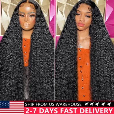 180% HD Deep Wave 36 38 Inch 13X6 Lace Frontal Human Hair Wigs 13X4 Lace Front Wig Curly Wigs For