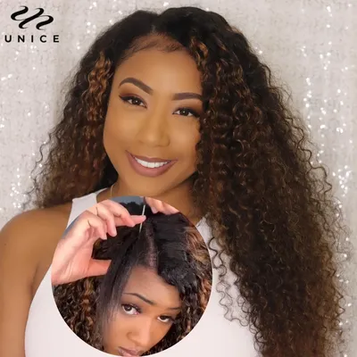 UNice Hair Balayage Highlight V Part Wig Human Hair Curly Wig Glueless Upgrade U Part Wig Human Hair