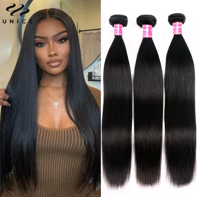 UNice Hair Straight Human Hair Bundles 100% Human Hair Weave Bundles Wholesale Natural Color Human