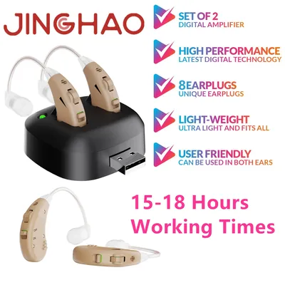 JINGHAO Rechargeable Hearing Aids BTE Ear Aids Hearing Amplifier Behind The Ear Sound Enhance Device