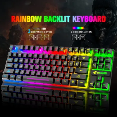 Wireless Gaming Keyboard and Mouse Combo,Rainbow Backlit Rechargeable 3800mAh Battery,87 Keys