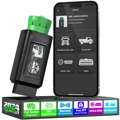 Bluetooth Heavy Duty Truck Scanner 9/16 Pin ANCEL HD120 D.P.F Forced Regen for International & Volvo All System Diagnostic Tool