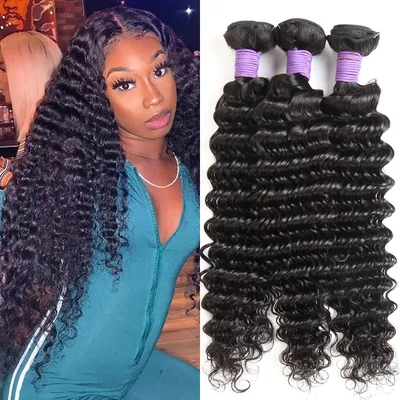 Deep Wave Human Hair Bundles 28 30 32 Inch Raw Hair Bundles 100% Natural Deep Curly Remy Peruvian