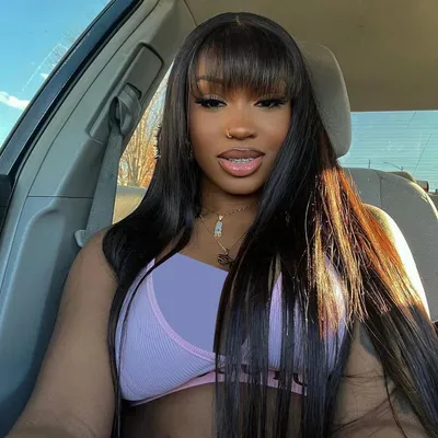 Wiggogo 3X1 Middle Part Lace Wig Bone Straight Human Hair Wig With Bangs Full Machine Made Straight