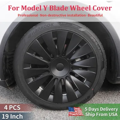 4PCS Design for TESLA Model Y 2020-2024 Vehicle Full Coverage Blade Wheel Cover Cap 19 Inches