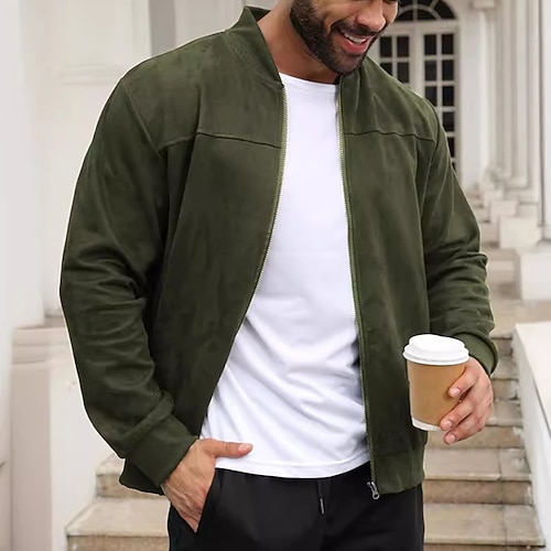 Per uomo Giacca leggera Giacca bomber Giacca in finta pelle scamosciata giacca in pelle bomber Giornaliero Da mare Tasche Autunno inverno Liscio Di tendenza Classico Colletto alla coreana Standard