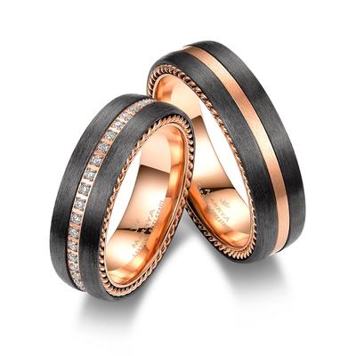 Partnerring MARRYA "Carbon Ringe Trauringe Eheringe Partnerringe" Gr. 60, rosa (damen ring, schwarz, rosé), Fingerringe,