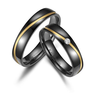 Partnerring MARRYA "BLACK TITANIUM by MARRYA" Gr. 76, schwarz (herren ring, schwarz, gold), Fingerringe, Damen, 76, Tita