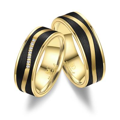 Partnerring MARRYA "Carbon Ringe Trauringe Eheringe Partnerringe" Gr. 68, schwarz (damen ring, schwarz, gold), Fingerrin