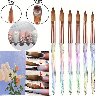 TEMU 6-piece Professional Acrylic Nail Brush Set For Beginners, Easy Extension & Carving, Multifunctional Nail Art Brushes For Acrylic Application, High-quality Powder Smoothing, Unscented