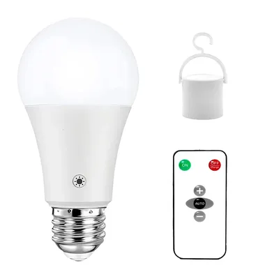 15W Rechargeable Light Bulb with Remote Control Dimmable Battery Powered Light Bulbs, A19 Emergency LED Light Bulbs, Up to 12 H