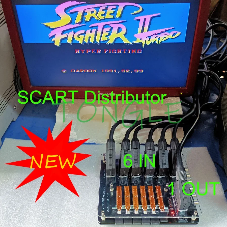 Distributore Video Scart Convertitore Automatico 6 In 1 Out Custodia Acrilica Switcher Automatico EUR Adattatore RCA SVHS AV TV Divisione Audio