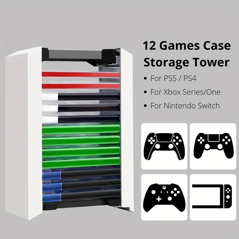 Video Game Storage Tower (12 CD Disc Blu-ray Case) Universal DVD Holder Shelf Rack Stand Vertical Organizer For Switch PS5 Plays