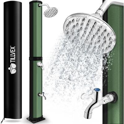 Tillvex - Solardusche 60 Liter Schwarz/Grün inklusive Schutzhaube Gartendusche Pooldusche Camping Image