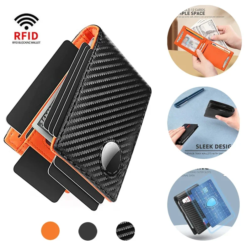 Porta carte di credito da uomo per portafoglio intelligente per uomo compatibile con Apple Air Tag RFID Blocking portafoglio AirTag sottile in fibra di carbonio