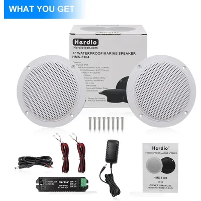 Herdio 4 Inches Waterproof Marine Bluetooth Ceiling Speakers For Bathroom Kitchen Home Outdoor Camper Golf Cart Boat with Flush