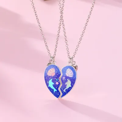 2Pcs New Cute Children's Love Dolphin Shell Collar Chain Fashionable and Exquisite Good Friend