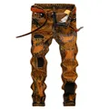 Nuovi jeans da uomo gialli autunnali, pantaloni da motociclista elasticizzati blu, jeans con foro rotto, pantaloni in denim da uomo popolari alla moda di grandi dimensioni 29-42