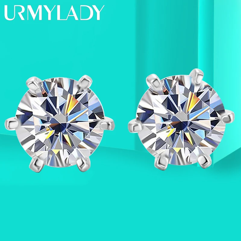 URMYLADY Orecchini Moissanite da 1 ct per le donne Gioielleria raffinata da sposa con orecchino a bottone in oro bianco 18 carati placcato in argento sterling GRA s925