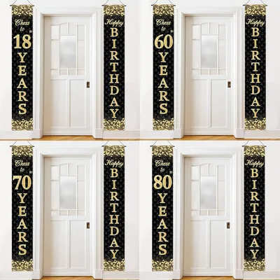 Black Gold Birthday Decor Door Banner Happy Birthday Party Props Decor 18 60 70 80 Birthday Party Props Decor Outdoor Supplies