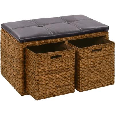 Sitzbank mit 2 Körben Seegras 71×40×42 cm Braun Vidaxl