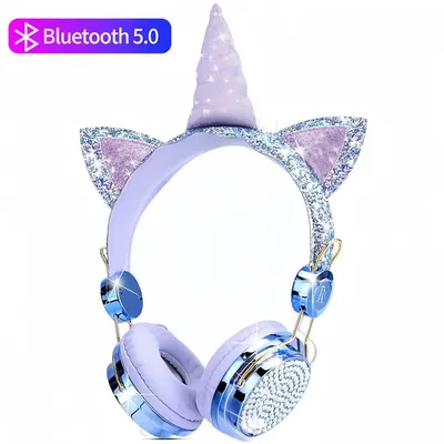 Diamond Unicorn Bluetooth Headset Kids wireless Headphones With Mic Online Learning Headphone Music Stereo Headphones Kids Gifts