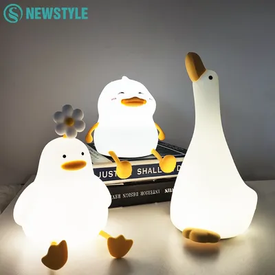 Cute Duck Night Light Silicone Dimmable Nursery Nightlight USB Rechargeable Timing Bedside Touch